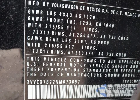 2022 Volkswagen Taos 1.5T S from USA, damaged, VIN 3VVCX7B22NM073697